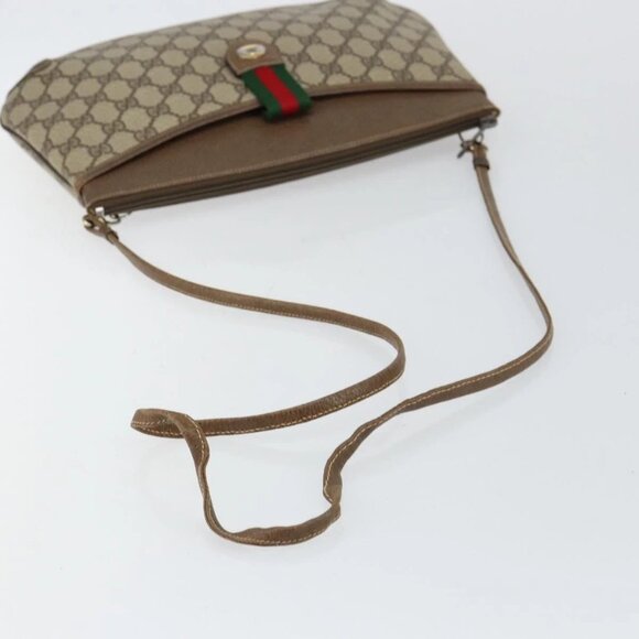 GUCCI GG Supreme Web Sherry Line Bag PVC Beige Gold 904 02 020 Auth BA7124 - Picture 8 of 16